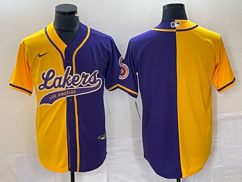 Men Los Angeles Lakers Blank yellow purple 2023 Nike Co Branding Game NBA Jersey style 4->san francisco 49ers->NFL Jersey